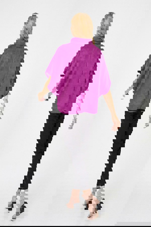 Purple | Suedette Cowl Neck Batwing Sleeve Top
