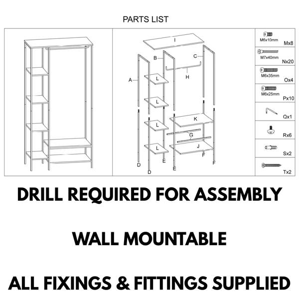 Core Products Kelly Open Wadrobe with Side Shelf Storage