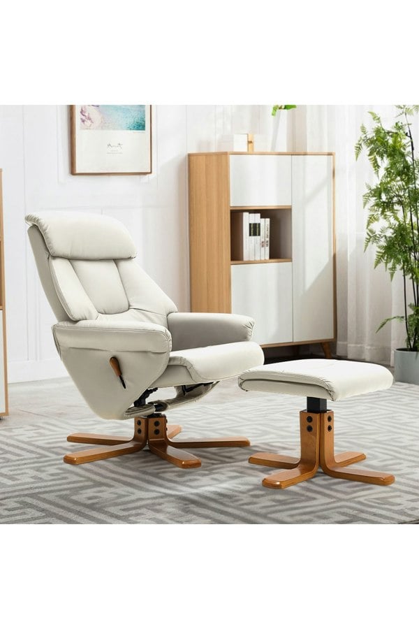 Living and Home Beige Swivel Faux Leather Lounge Recliner with Ottoman