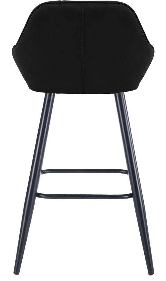 Lamboro Velluto Velvet Kitchen Bar Stool, Matt Black Fixed Height Legs With Footrest, Breakfast & Home Bar Stool - Black