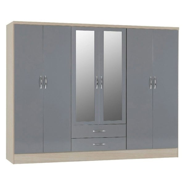 Seconique Nevada 6 Door 2 Drawer Mirrored Wardrobe