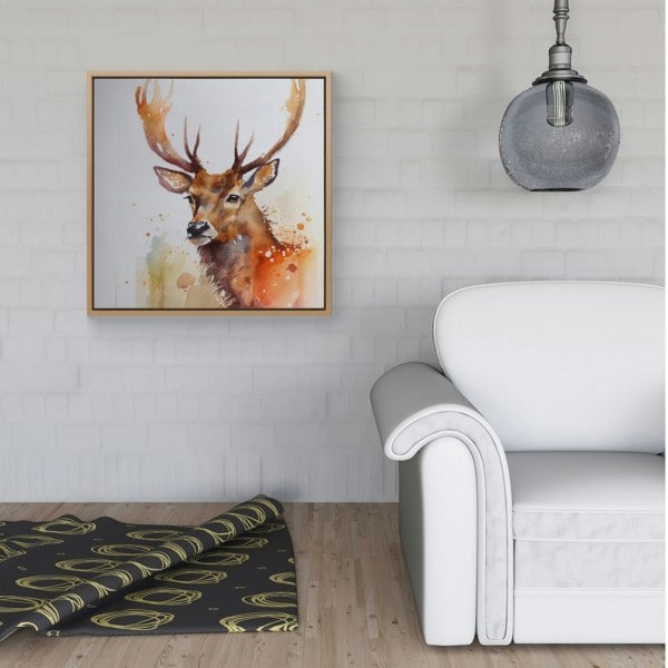 Warren Reed Majestic Stag Watercolour Framed Canvas