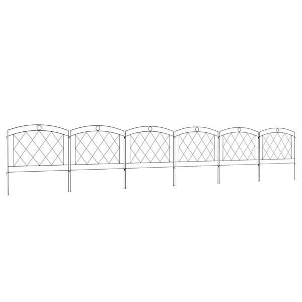 Black metal arched fence panels with diamond lattice mesh, set of 6 shown in outline