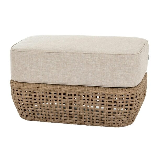 Wyld Haus Sardinia Outdoor Natural Wicker Footstool Cream Cushion