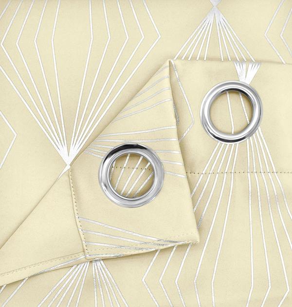 Velosso Elegant Geometric Foil Print Ring Top Thermal Blackout Curtains, Energy Saving Soft Fabric, Contemporary Style - 117cm x 183cm