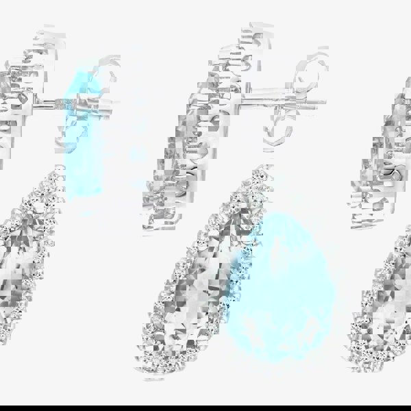 T. H. Baker 9ct White Gold Pear Shaped Blue Topaz & 0.13ct Diamond Halo Stud Earrings PE03553W BT