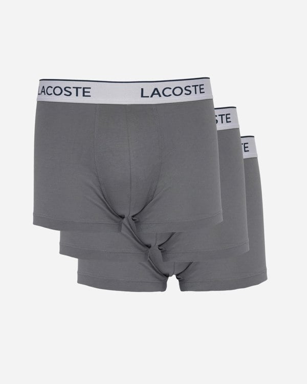 Lacoste 3-Pack Contrast Stripe Stretch Cotton Mens Trunks - Lead Grey S6K