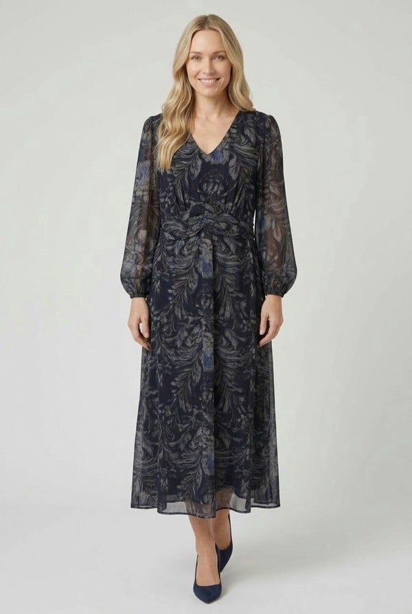 Izabel London Floral Layered Long Sleeve Midi Dress