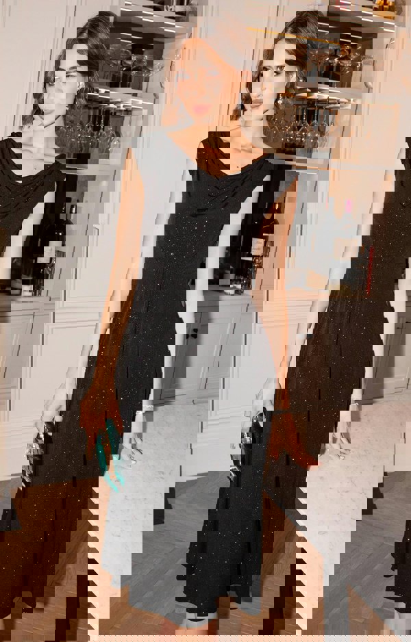 Alie Street London Darcie Cowl Neck Dress (Glitter Black)