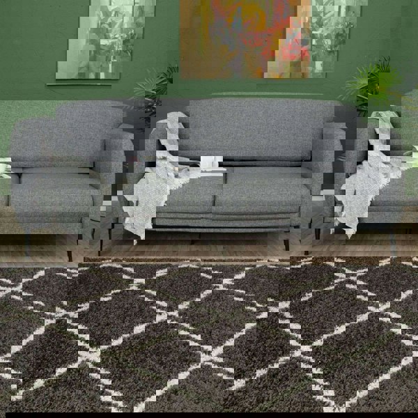 Diamond Design Thick Shaggy Area Rugs Dark Grey