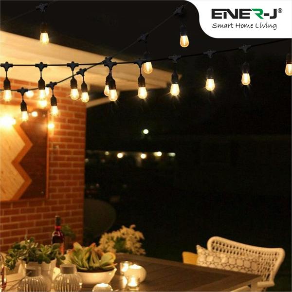 Ener-J 48ft LED Filament String Light Kit, 15 x 2W Vintage LED Bulbs, IP65 Waterproof