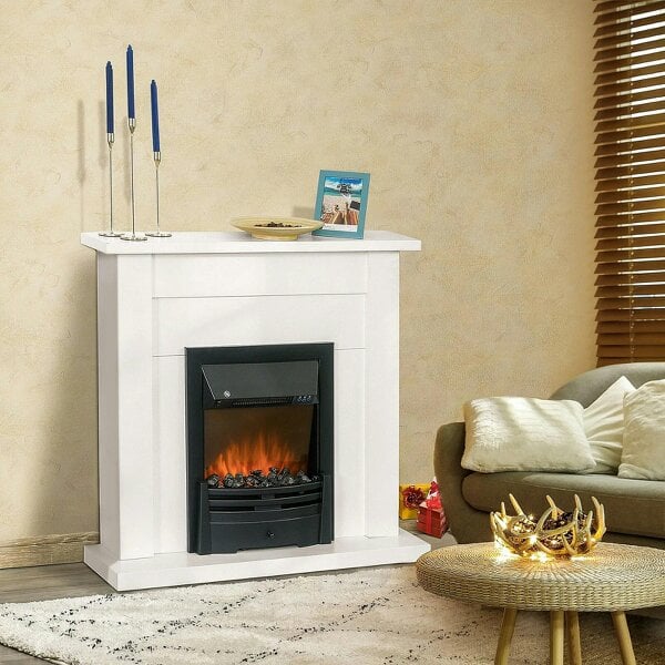 Bobobiy 40" Electric Firplace Suites & Mantelpiece with LED Flames Remote Marble Stone Modern Curved Surround Intelligent Safe Tempered 1000W/2000W