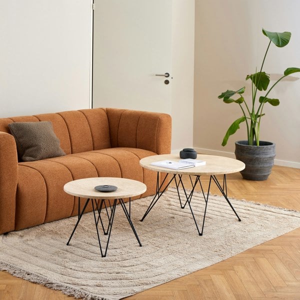 Furniture To Go Prunus Round Coffee Table in Matt Beige and Matt Black Coated Steel Base 80x46.4cm