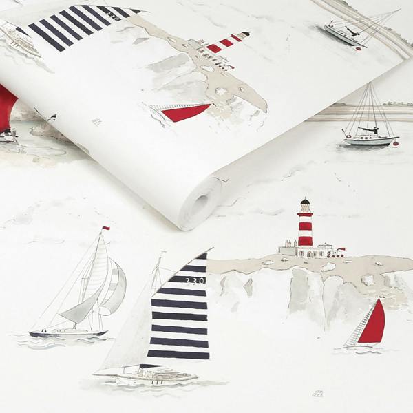 Sophie Allport Coastal Boats Langham White Wallpaper