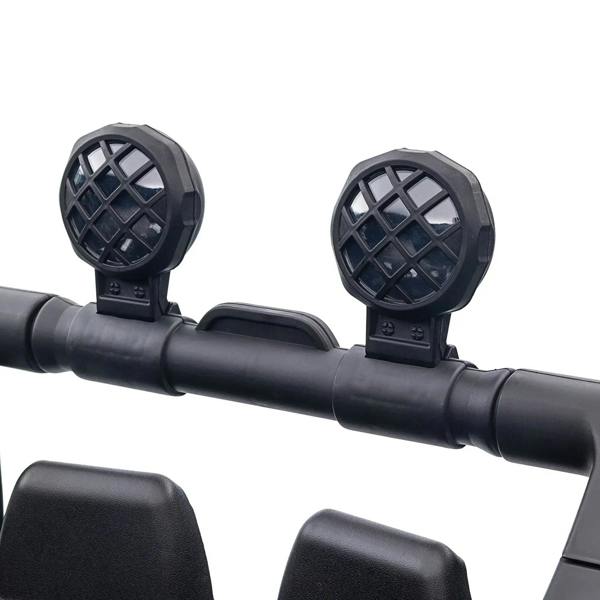 Black electric ride-on car front light bar with two round auxiliary lights
