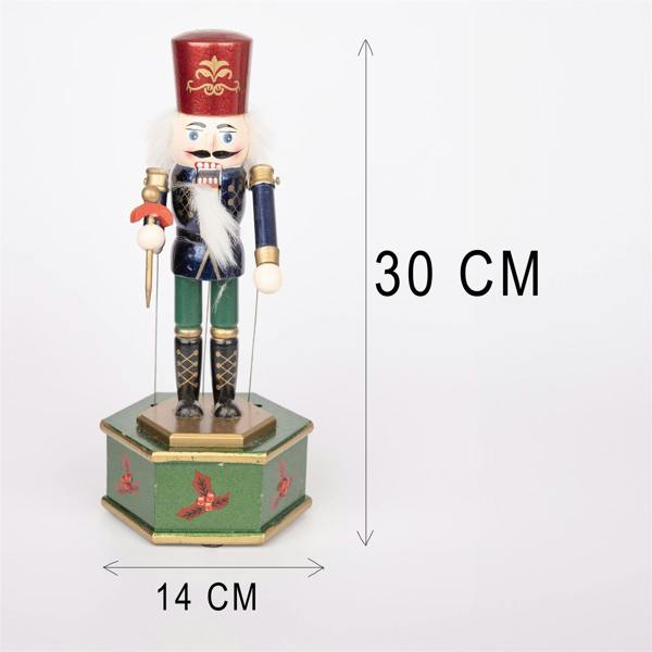 30cm Wooden Musical Nutcracker Soldier Christmas Decoration with Wind-Up Music and Hand-Painted Finish image 2