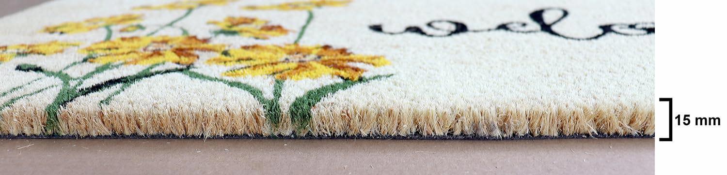 A.Unique Home 15mm Coir Doormat Non-Slip PVC Back - Welcome Colour 40x80cm