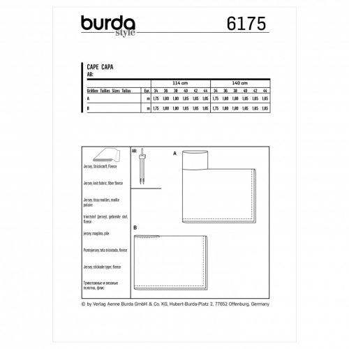 Burda Sewing Pattern 6175 Capes For Women, 34 to 44 - Easy
