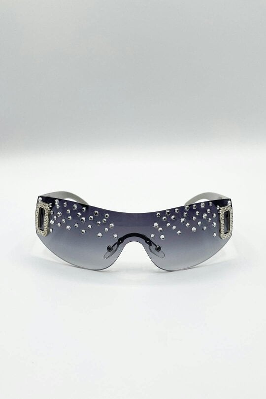 SVNX Racer Diamante Sunglasses In Silver