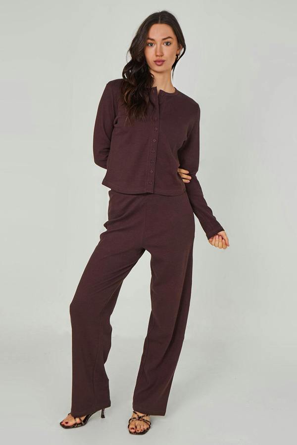 Urban Bliss Chocolate Long Sleeved Button Front Top