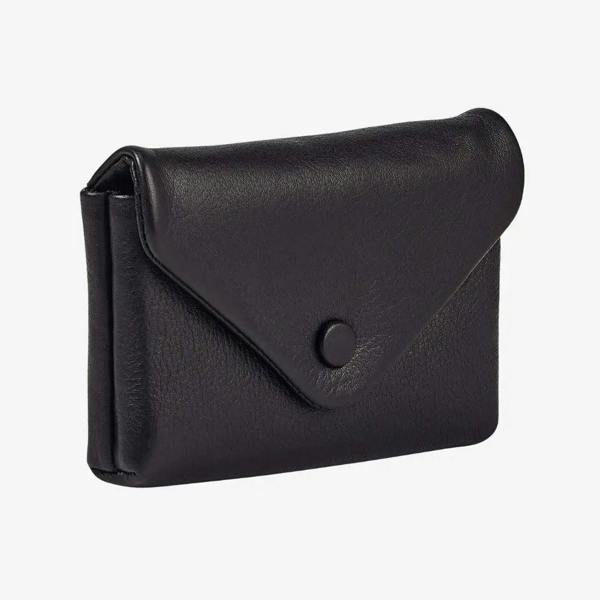 Miami leather small envelope coin purse in black real leather 