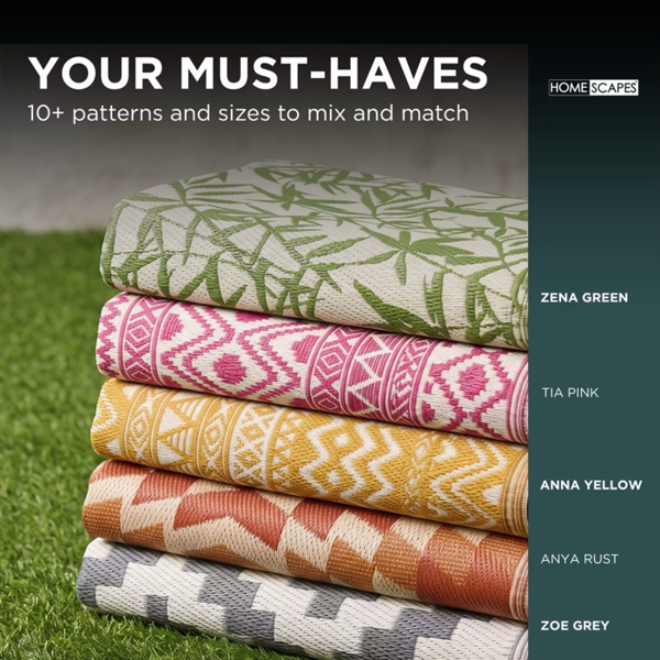 HOMESCAPES Outdoor Rug Luxury Waterproof Reversible Recycled, For Garden, Mia Aztec