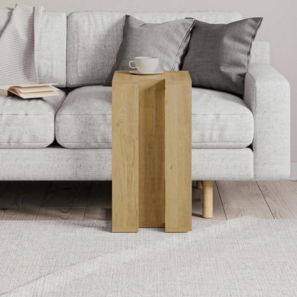 Decortie Muju Modern C Shape Table Oak Effect Gold Marble Effect Mocha Grey Multipurpose  H 57cm