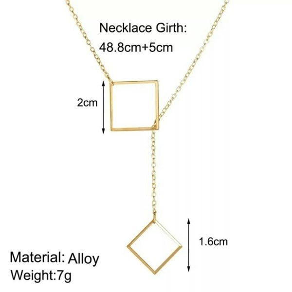 The Colourful Aura Two Square Drop Lariat Y Shape Interlock Rectangle Bar Lariat Drop Necklace