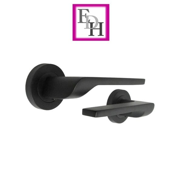EDH Door Hardware Modern Matt Black Door Handles Internal - Uno-2 Lever Latch On Rose