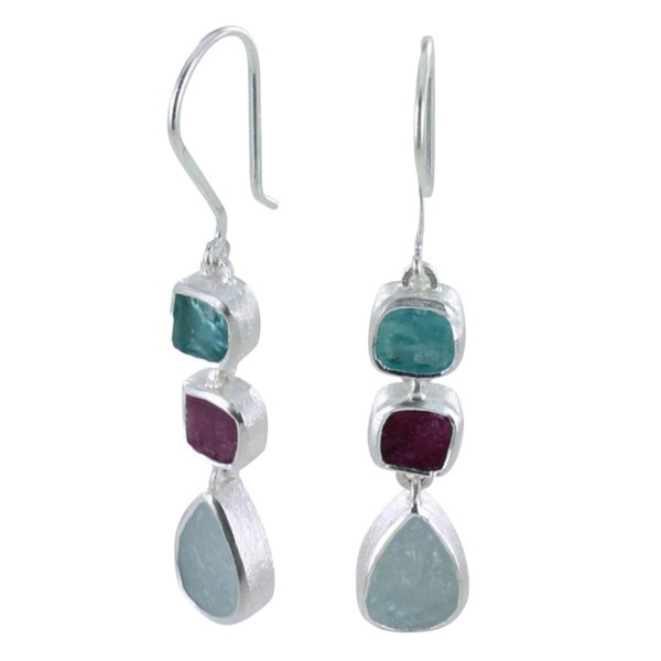 Rough Trio Stone Tear Drop Earrings in Sterling Silver - Reeves & Reeves