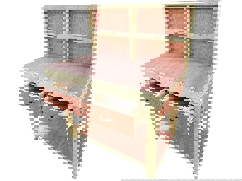 Wooden eucalyptus Top Workbench – Durable Tool Cabinet with Drawers and Back Panel, Ideal for Dry Indoor Spaces Such as Garages, Workshops, and Studios.