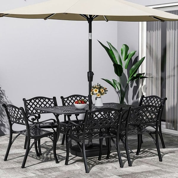 Set of 7 Retro Garden Bistro Set Cast Aluminum with Cushions Garden Dining Sets Living and Home