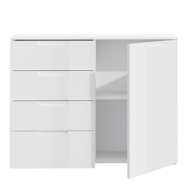 Furniture To Go Sienna 4 Chest of Drawers 1 Door in White/White High Gloss