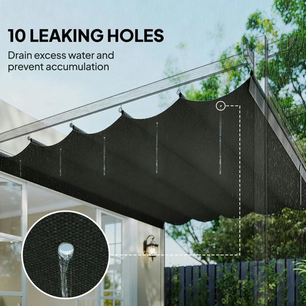 Dark grey retractable pergola canopy fabric with drainage openings