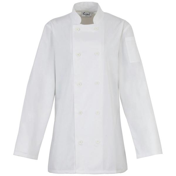 Premier Womens/Ladies Long Sleeve Chefs Jacket / Chefswear (Pack of 2) - White