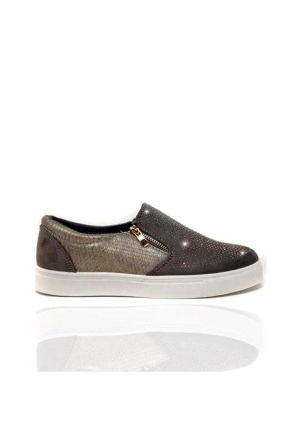 Love Lemonade Crystal Suede Zip Pumps Grey Trainers