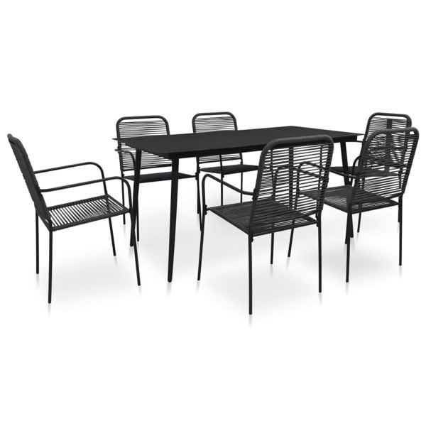 Berkfield 7 Piece Garden Dining Set Cotton Rope and Steel Black