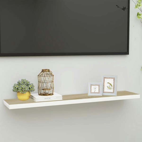 Berkfield Floating Wall Shelf Oak and White 120x23.5x3.8 cm MDF