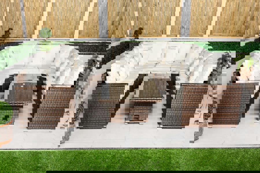 Giardino Santorini 7 Seat Modular Sofa Rattan Garden Furniture Set Outdoor Height Adjustable Coffee Table