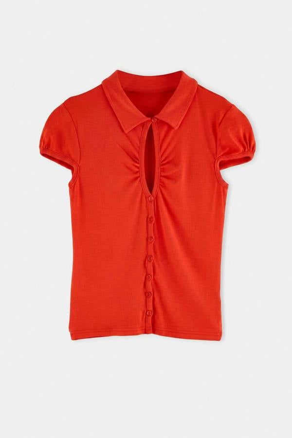 WOVCOR Keyhole Neck Short Sleeve Fitted Knit Blouse