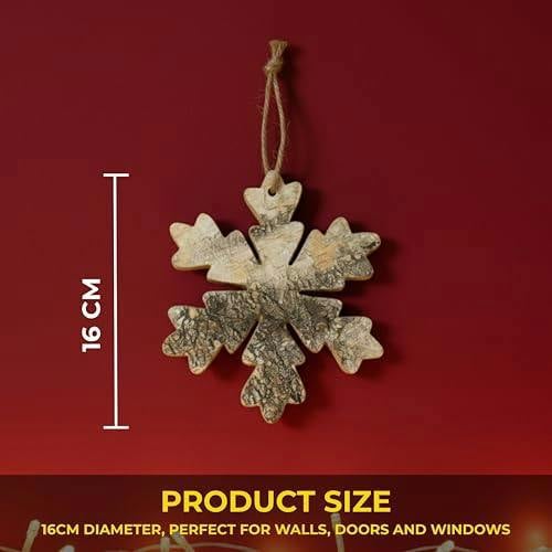 16cm and 20cm Birch Bark Wooden Snowflake Wall Hanging Christmas Decoration Set image 4