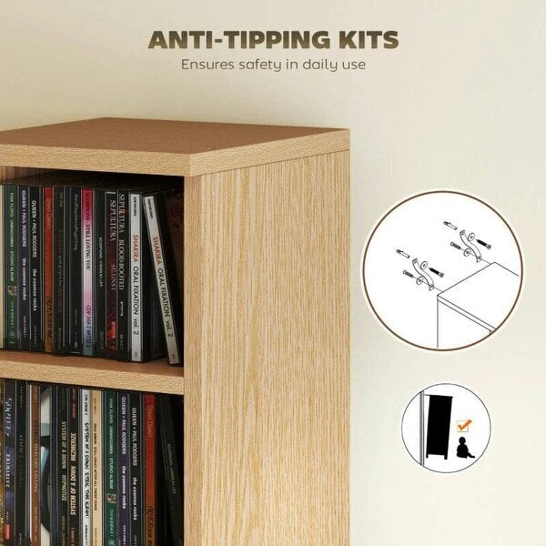 Bobobiy Set of 2 CD Media Display Shelf Unit Tower Rack with Adjustable Shelves, Natural