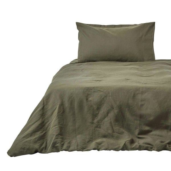 HOMESCAPES Khaki Green European Size Linen Duvet Cover Set - 150 x 200 cm