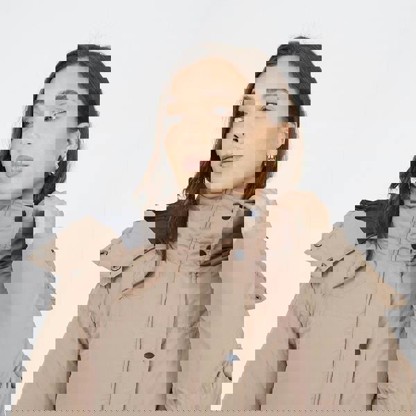 Brave Soul Tan Colourblock Maxi Hooded Puffer Jacket - Tan Image 4