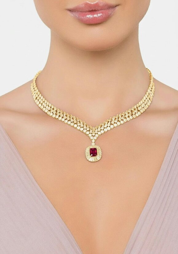 Latelita Countess Statement Ruby Necklace Gold