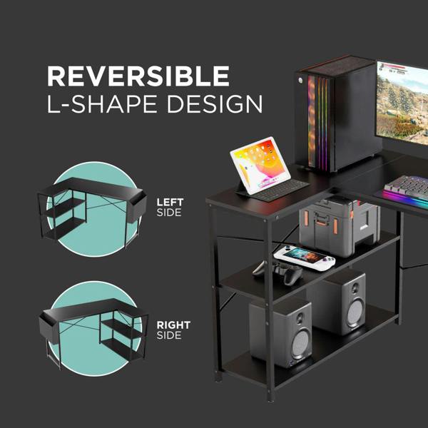 DMD Collective DeskMate L-Shaped Desk – Reversible Corner Desk with Storage Shelves