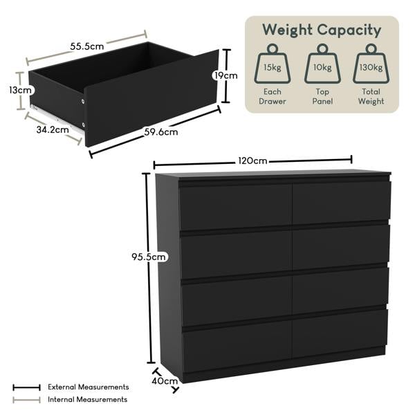Vida Designs Denver 8 Drawer Chest, Black