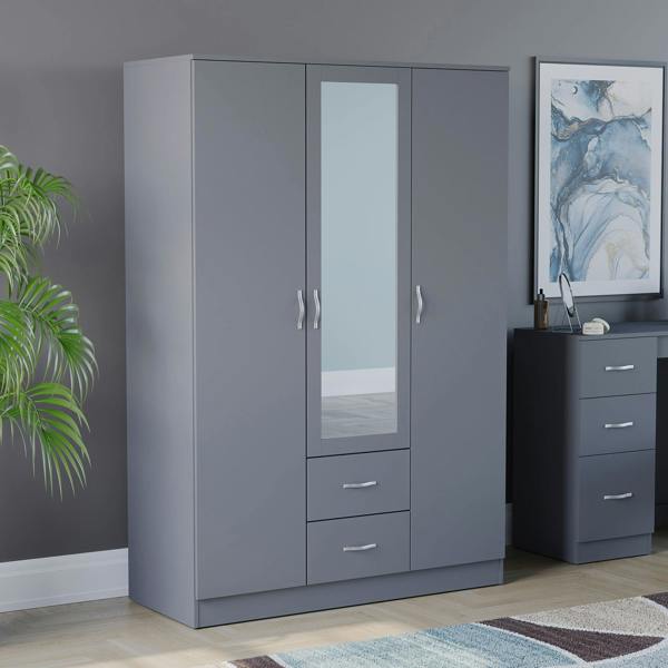 Vida Designs Riano 3 Door 2 Drawer Mirrored Wardrobe