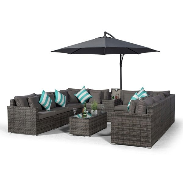 Giardino Havana 10 Seat Rattan Sofa Set w/ Armrest Drinks Cooler and Coffee Table