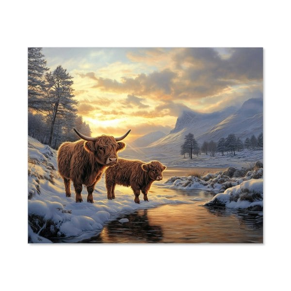 Warren Reed - Designer Highland Cows By The Lake Kitchen Splashback